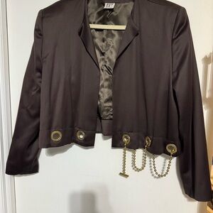 Vintage Elegant Brown Chain-Detail Women's Jacket